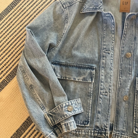 GAP Denim Utility Shirt Jacket Large Tall - Picture 3 of 6